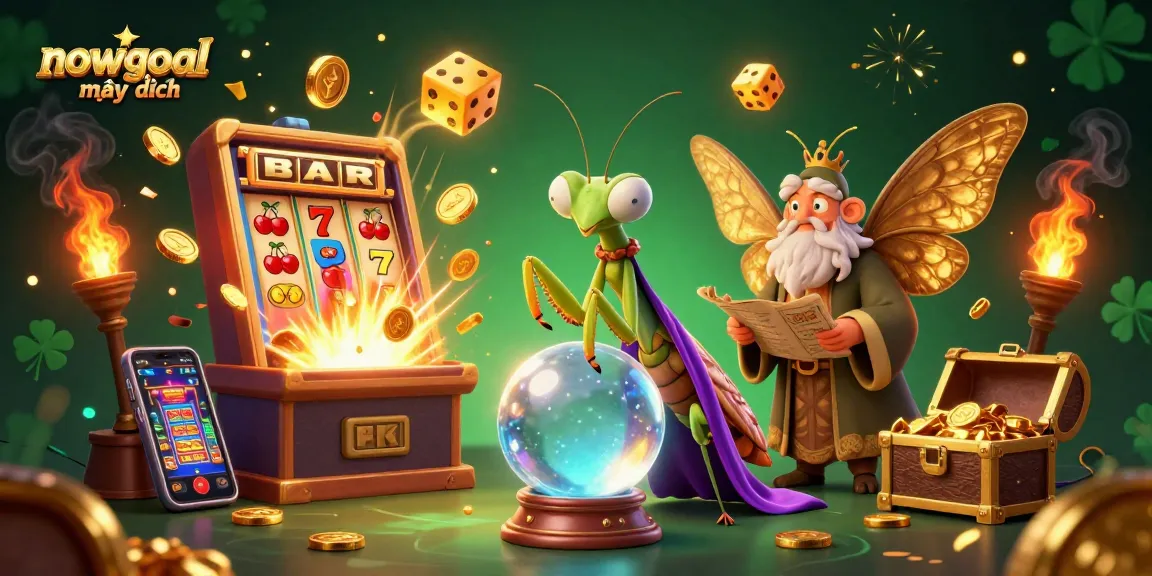 Experience nowgoal mới nhất with a mystical fortune teller and exciting casino elements in this vibrant illustration.