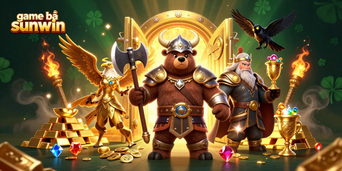 Win big with game bài sunwin in this vibrant casino-themed illustration full of treasure and excitement.