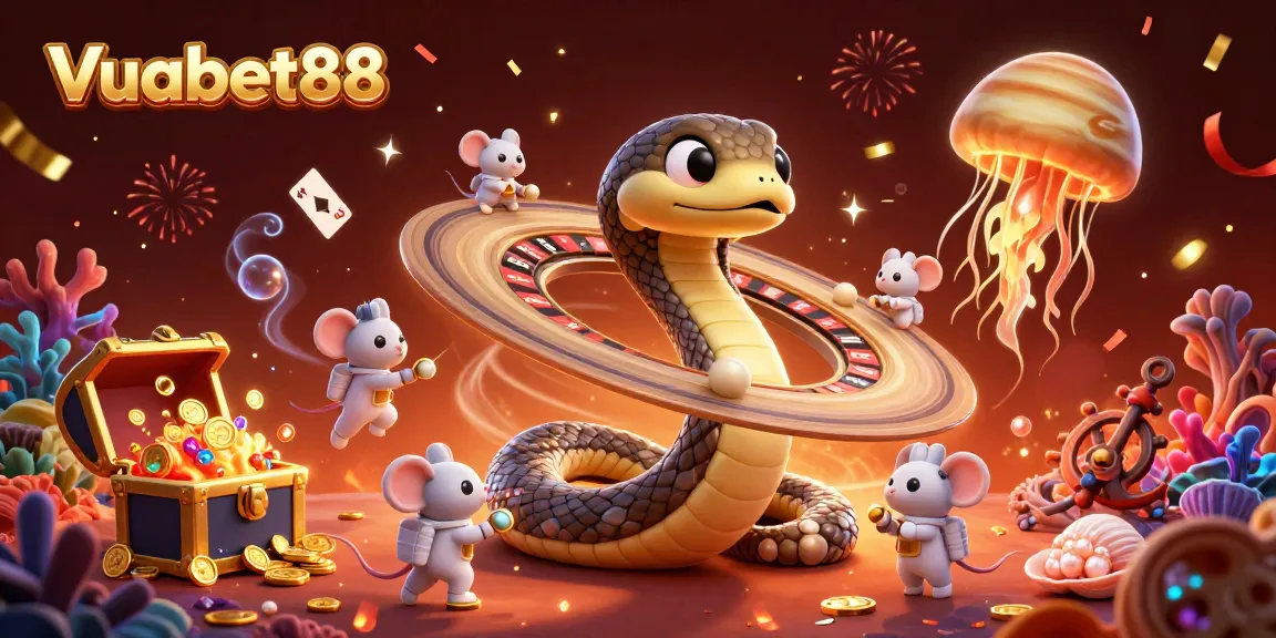 Experience thrilling bets with Vuabet88 in a cosmic casino scene featuring vibrant characters.