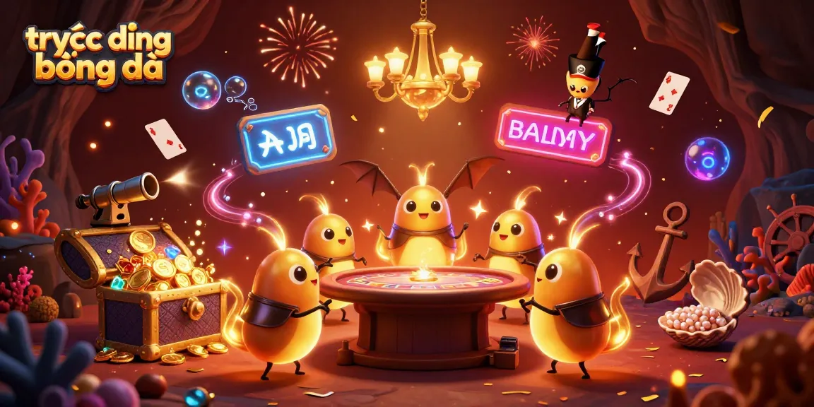 Experience trực tiếp bóng đá in a dynamic casino scene with glowing elements, treasure, and excitement.