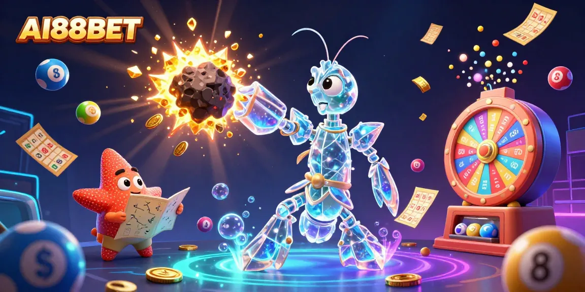 Experience the excitement of AI88BET with vibrant lottery scenes featuring dynamic elements and colorful characters.